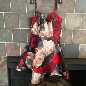 Party/special occasion red floral dress